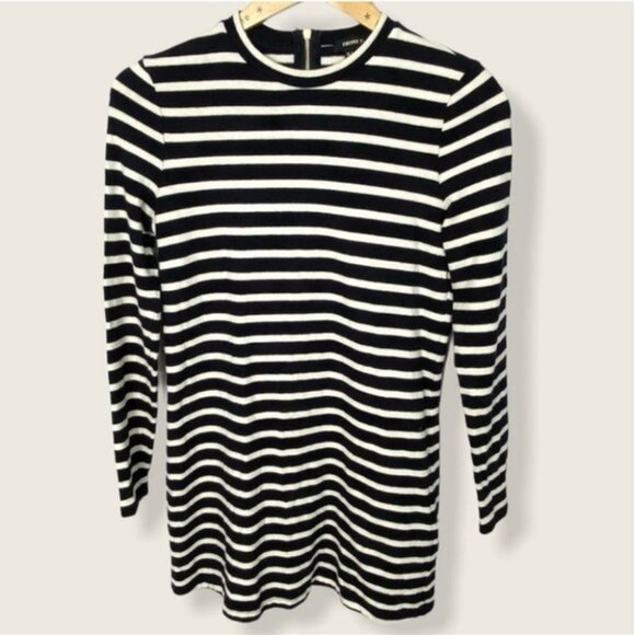 Forever21 Black White Striped Cotton Mini Dress Size Small Cotton Long Sleeve S - Picture 2 of 8